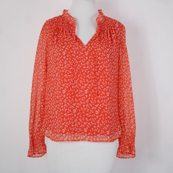 Loft Petites Sz SP Orange White Collared Lined 100% Polyester Top - Picture 2 of 14
